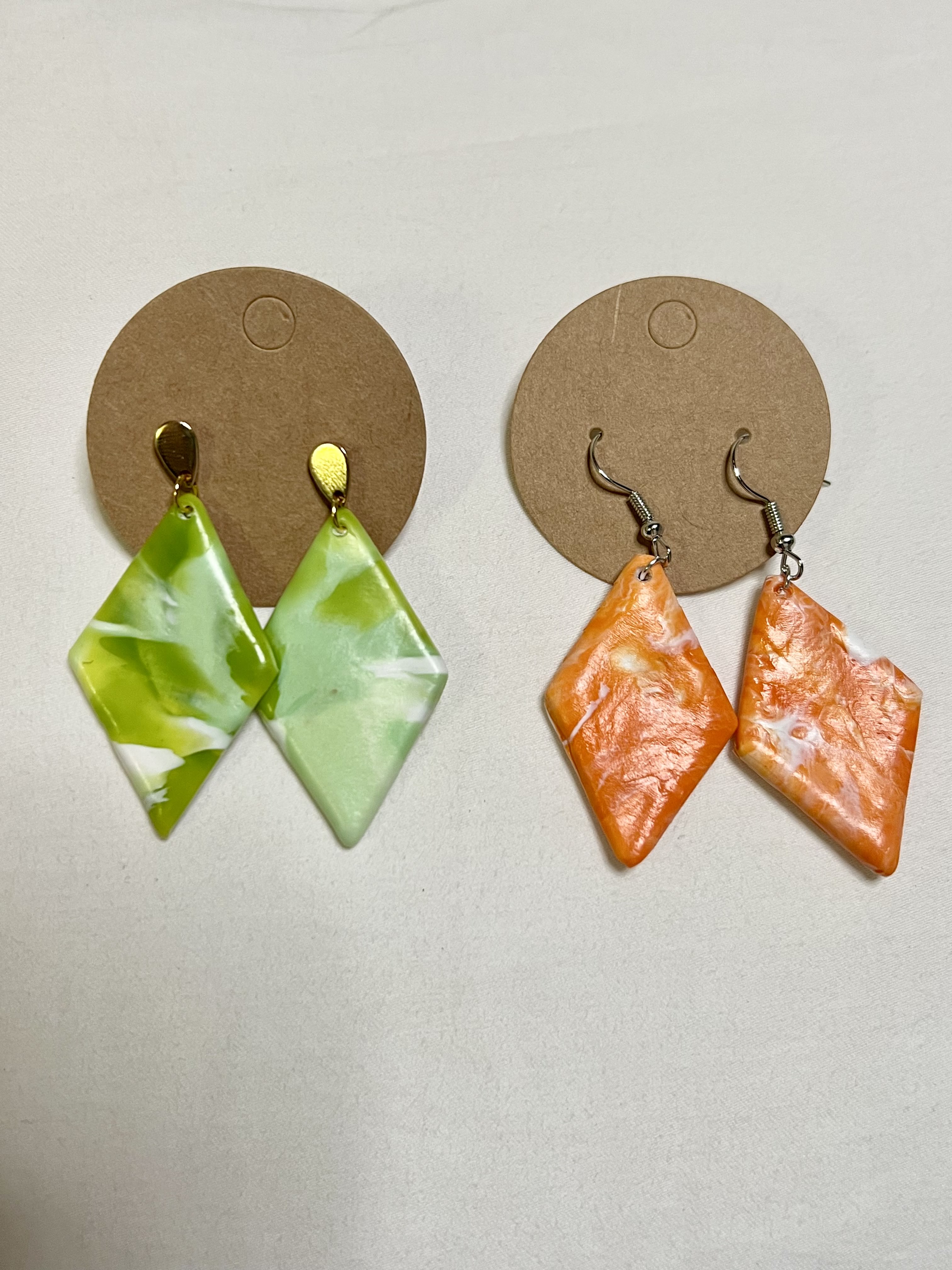 Handcrafted recycled plastic earrings in ocean hues