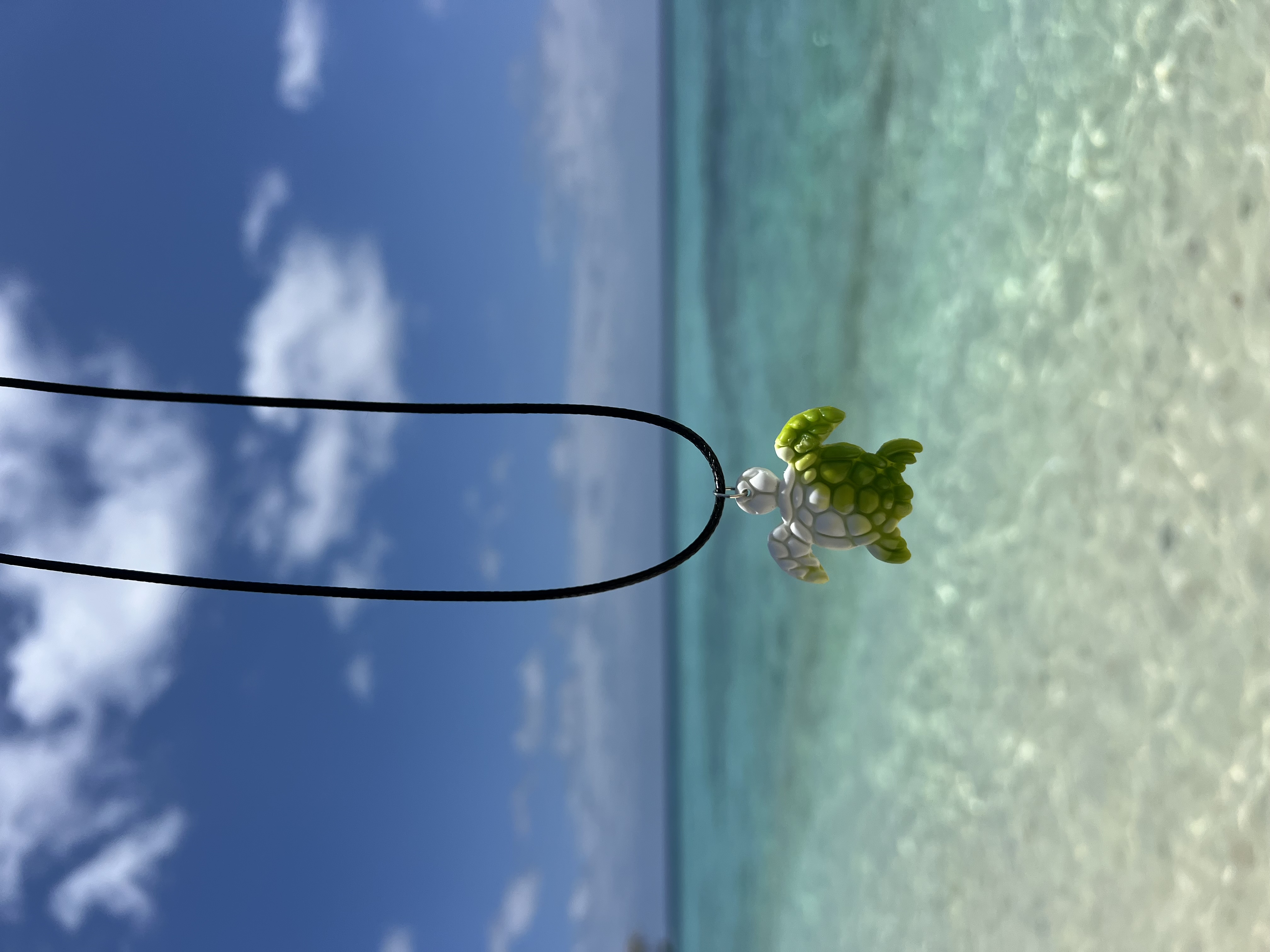 Green turtle pendant on the beach