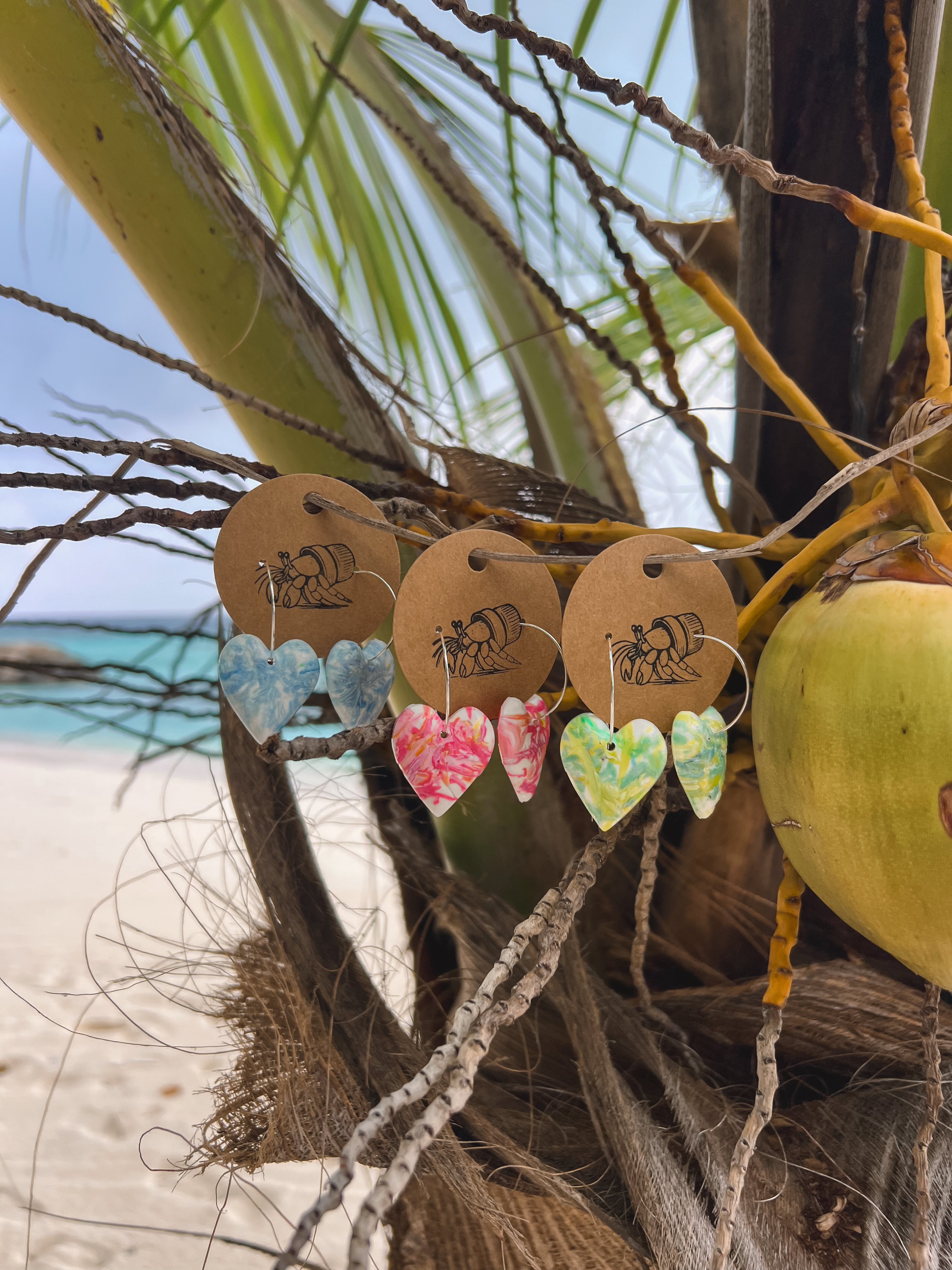 Trio of heart shaped recycled plastic earrings