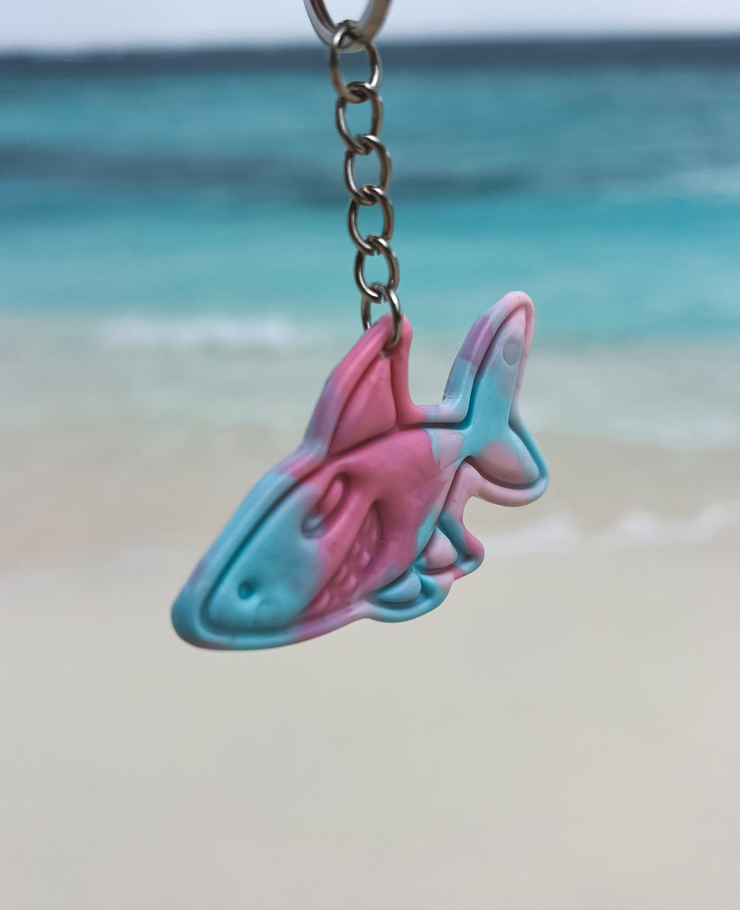 Shark keychain in blue and pink