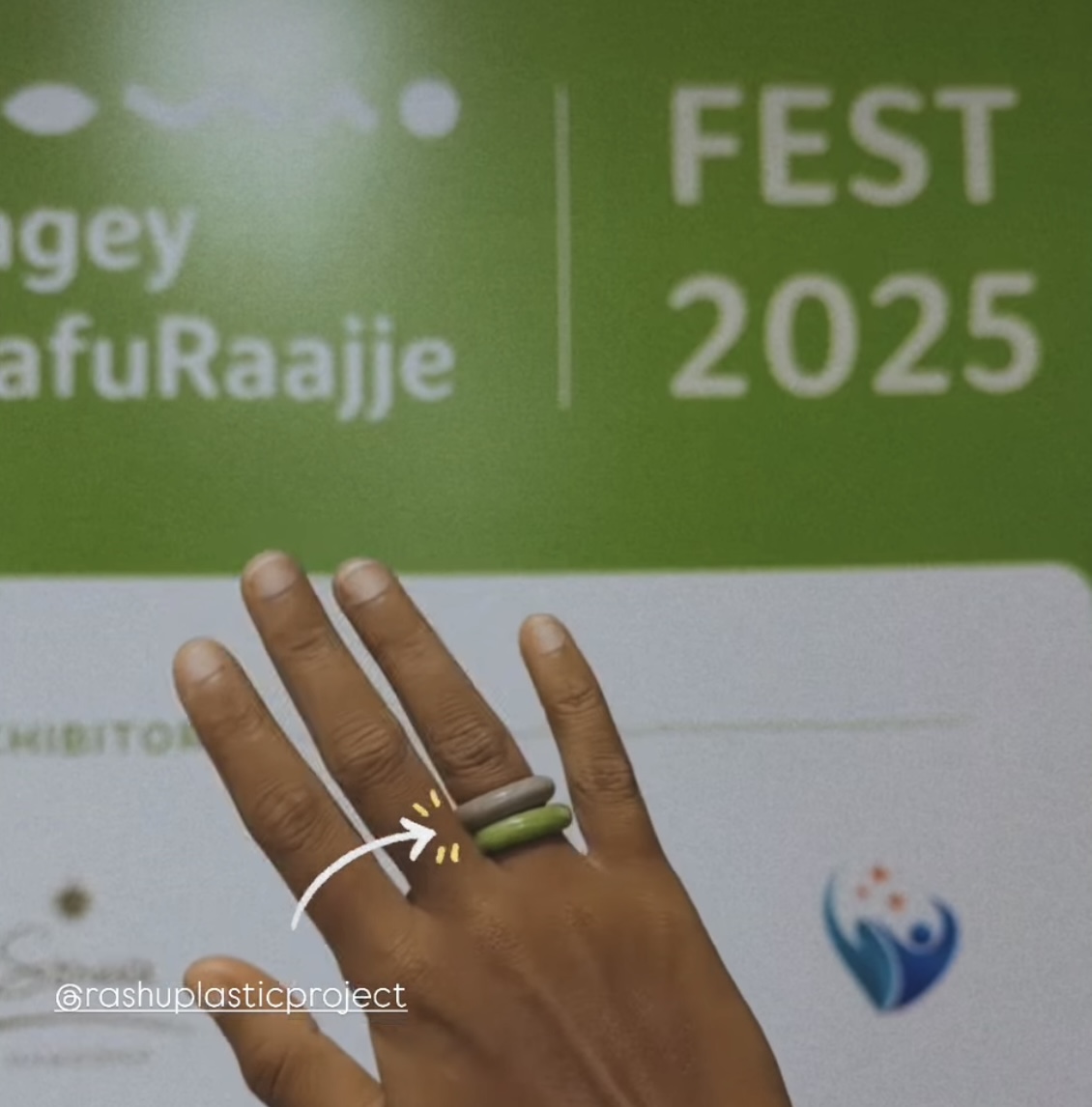 Recycled Plastic Rings on a hand